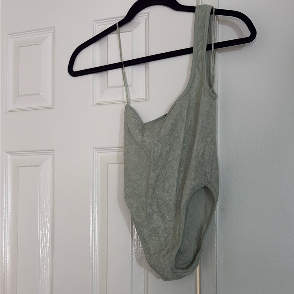Zara Sage Green One-Shoulder Swim One Piece